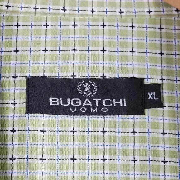 BUGATCHI Men's Dress Shirt XL Long Sleeve Woven Plaid Green - Picture 3 of 16